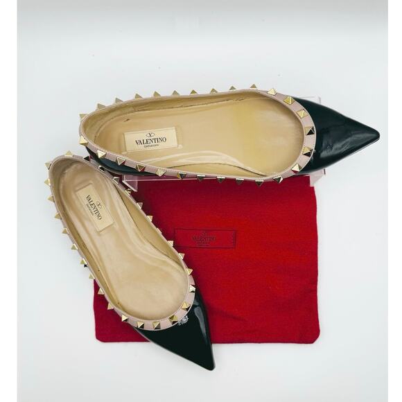 Valentino Garavani Black Patent Rockstud Ballet Flats size 38 - Picture 1 of 13